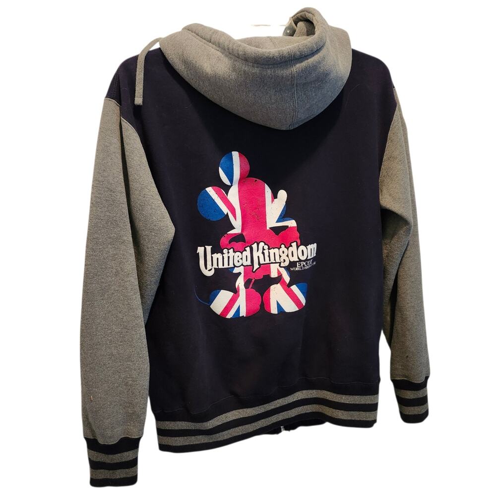 Disney United Kingdom Epcot World Showcase Unisex Black Gray Hoodie Jacket Sz L
